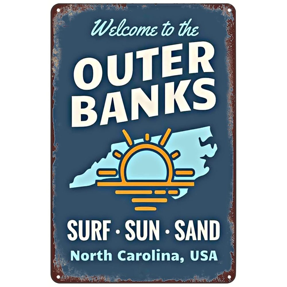Outer Banks North Carolina Surf Sun Sand Metal Tin Sign Wall Art Decor Plaque😍